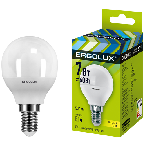 Ergolux  G45 E14 7W(560lm 220) 3000K 2K  82x45 /. LED-G45-7W-E14-3K 137