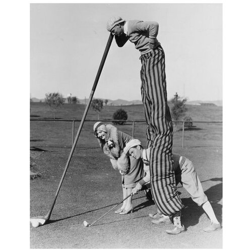          (A man on stilts playing golf) 30. x 38. 1200