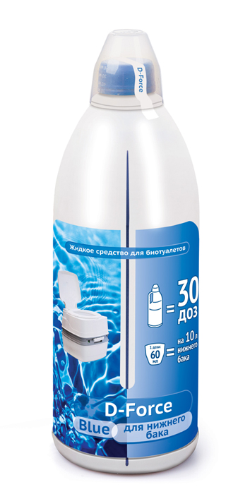 Жидкое средство для биотуалетов D-FORCE blue 1,8л 6шт/м (для нижнего сливного бака биотуалета) 555р