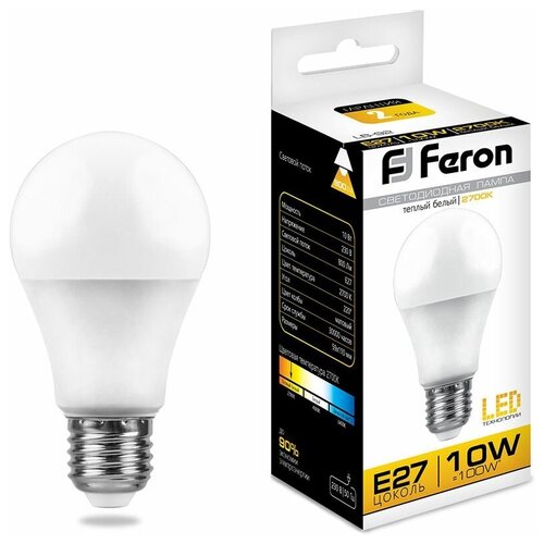 �������� ������������ Feron 10�� 230V E27 2700K A60 LB-92, 25457 90�