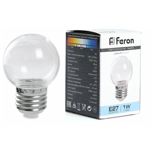 Feron  /  G45 E27 1W(80Lm) 6400K . 70x45 /   LB-37 38120 107