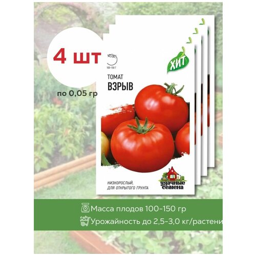 Семена томатов Взрыв, 4 уп. по 0,05 г., Гавриш, помидоры для открытого грунта, среднеранний сорт 202р