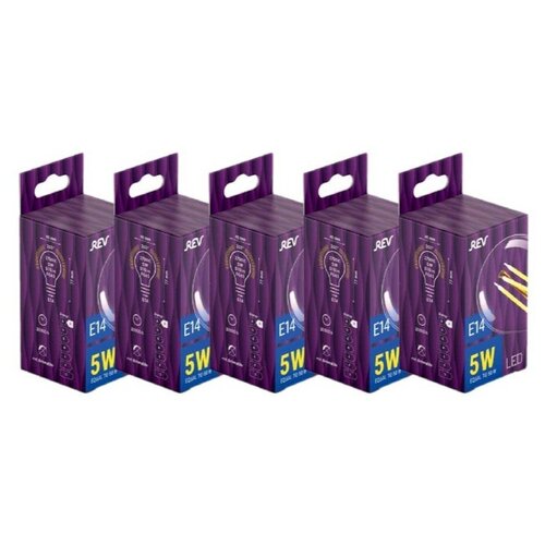   ( 5 .) REV FILAMENT G45, E14, 5W, 2700K, DECO Premium, 32357 0 590