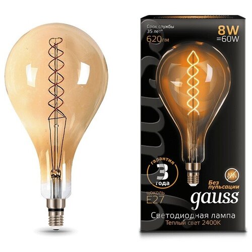 ����� Gauss LED Vintage Filament Flexible A160 8W E27 160*300mm Amber 620lm 2400K 1/6 1690�