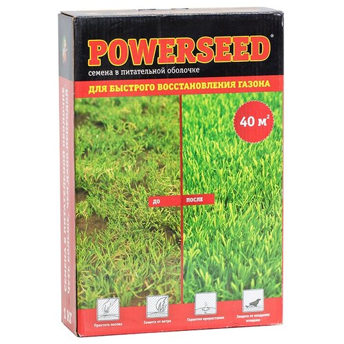 Семена газона в питательной оболочке Powerseed, для быстрого восстановления газона, 1 кг 651р