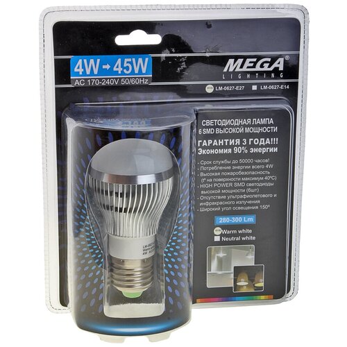   E27 G45 4W(45W) 220V  MEGA LIGHTING LM-0627WW-E27 215