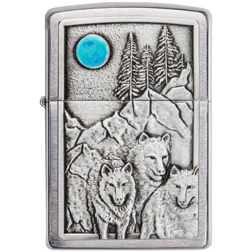    ZIPPO Classic 49295 Wolf Design   Brushed Chrome -     7650