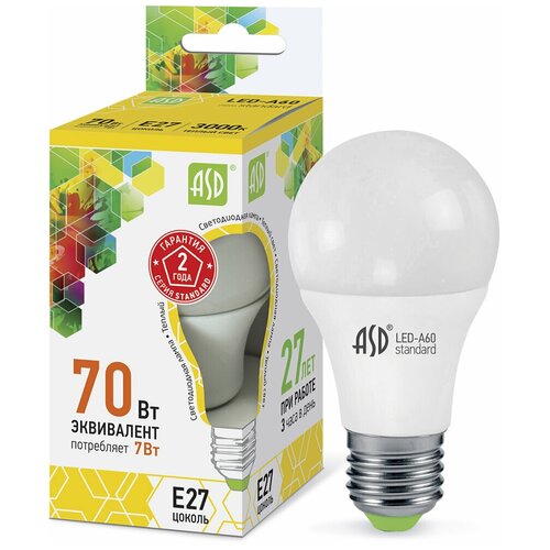   ASD LED-A60, E27, 7 , 3000K (), ( 10 .) 680