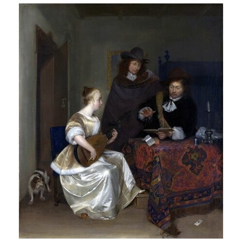           (A Woman playing a Theorbo to Two Men)   50. x 58. 2200