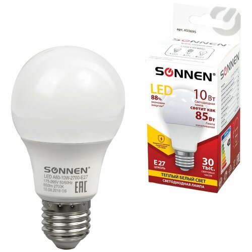   SONNEN, 10 (85) ,  27, ,   , 30000 , LED A60-10W-2700-E27, 453695 (  5 ) 653