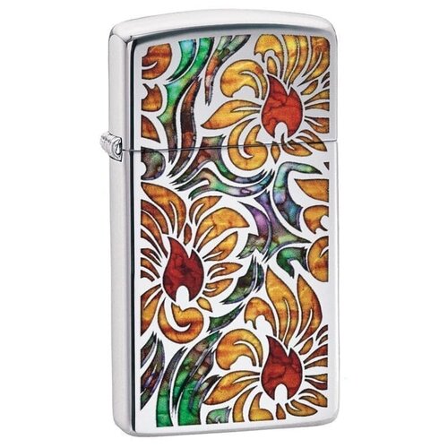    ZIPPO Slim 29702 Fusion Floral Design   High Polish Chrome 5030