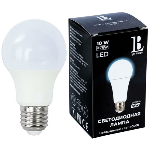 E27-10W-4000K-A60 ����� LED (�������) L&B 158�