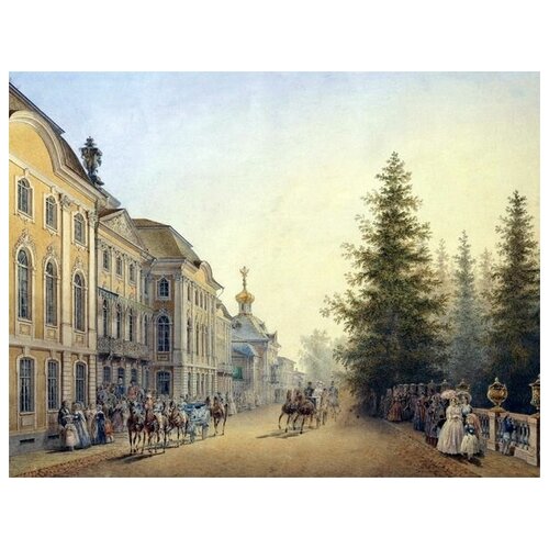             (The court departure from the main entrance to the Grand Palace in Peterhof)   52. x 40. 1760