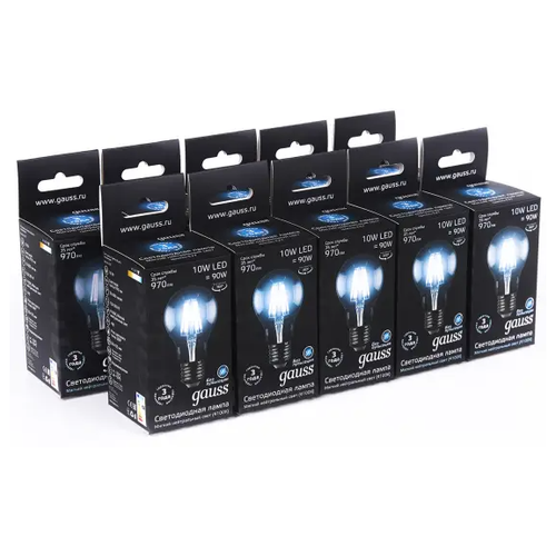    Gauss Black Filament LED A60 E27 10W 4100K 102802210 x10 2050