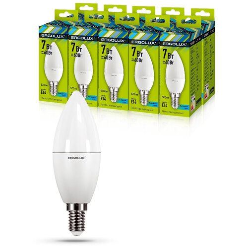 ����� �� 10 ������������ �������� ����� Ergolux LED-C35-7W-E14-4K 770�