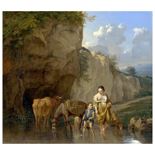        (A Woman and a Boy with Animals at a Ford)   34. x 30. 1110