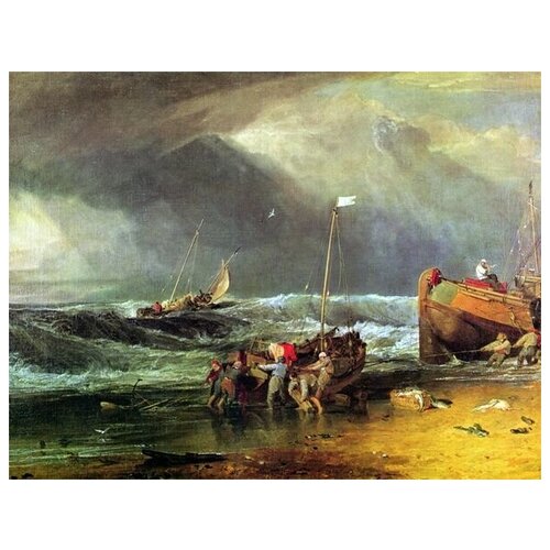         ( Coast Scene with Fishermen hauling a Boat ashore) Ҹ  65. x 50. 2410