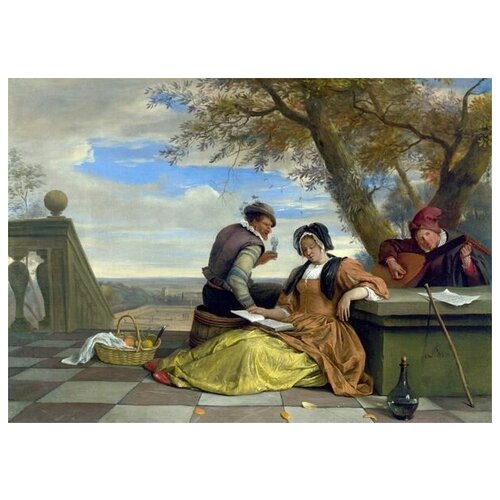        ( Two Men and a Young Woman making Music on a Terrace)   70. x 50. 2540