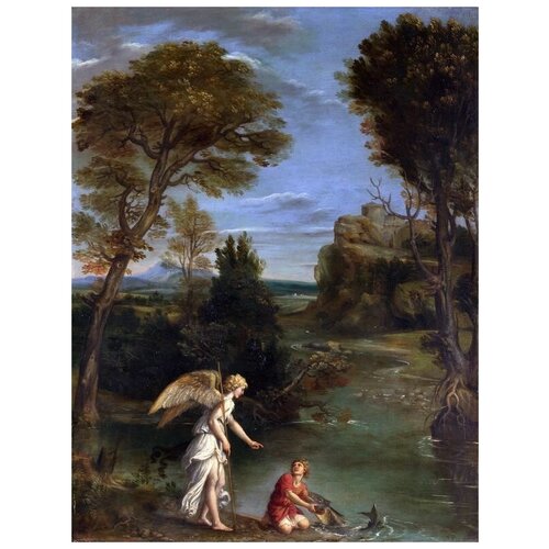        ( Landscape with Tobias laying hold of the Fish)   40. x 53.,  1800   