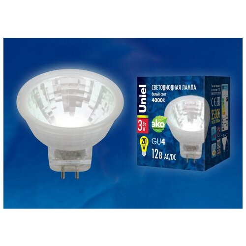   LED-MR11-3W/NW/GU4 Glz21tr 12V. .   (4000k). .  Uniel. 484