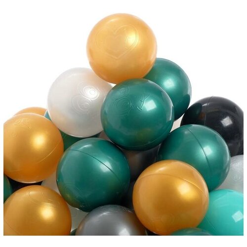 Набор шаров для сухого бассейна 150 штук (бирюзовый, серебро, зеленый металлик, золотой, белый перламутр, черный) 2595р