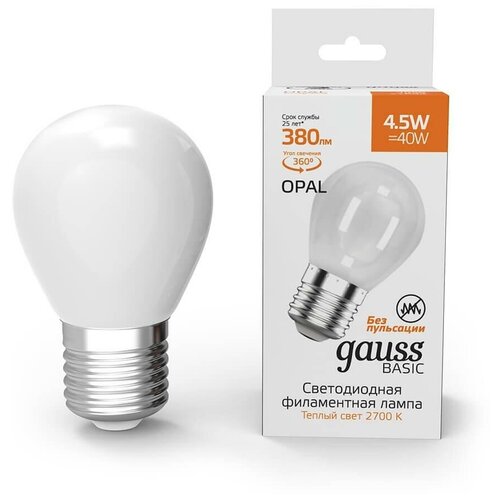  Gauss  Basic Filament  4,5W 380lm 2700 27 milky LED 5  (. 1055215),  918  gauss