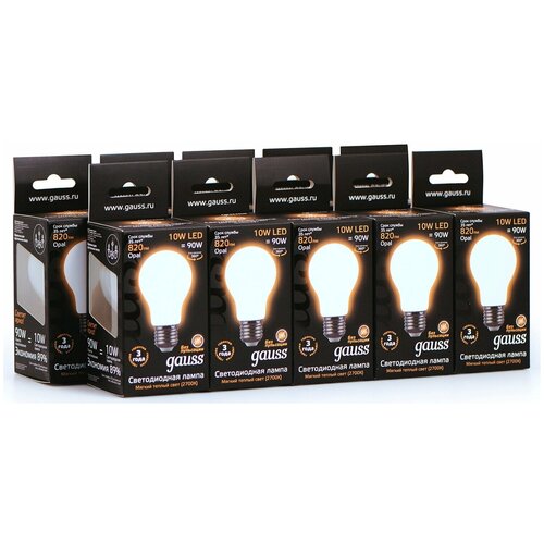 �������� ���� 10�� Gauss Filament �60 10W 820lm 2700� �27 milky LED 1/10/40 1622�