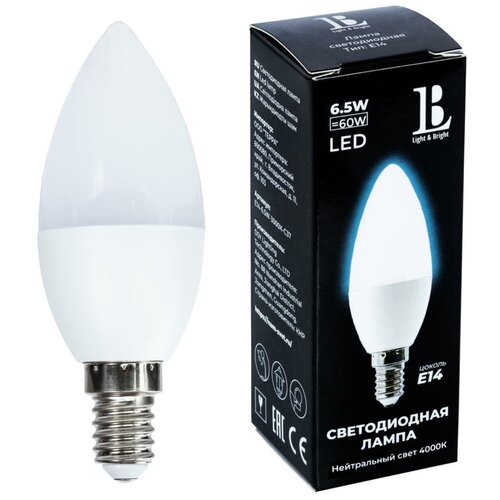 E14-6,5W-4000K-C37 ����� LED (����� ������� OPAL) L&B 126�