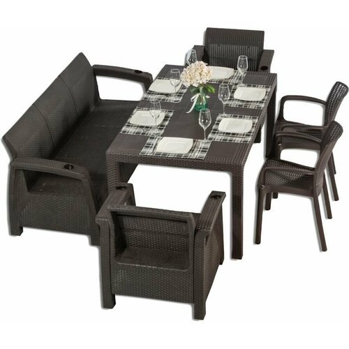 Комплект мебели YALTA BIG FAMILY 2 ARMCHAIR (Ялта) темно-коричневый (без подушек) из пластика под искусственный ротанг 46990р