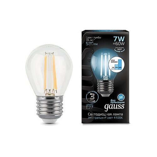 Gauss  Filament  7W 580lm 4100 27 .  LED 3  (. 105802207-S) 734