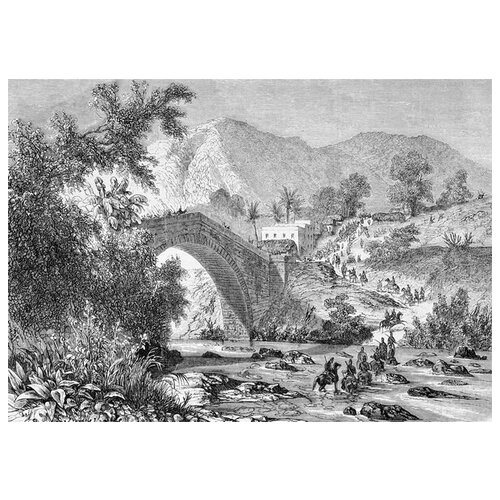        (Riders are moving across the river) 56. x 40. 1870