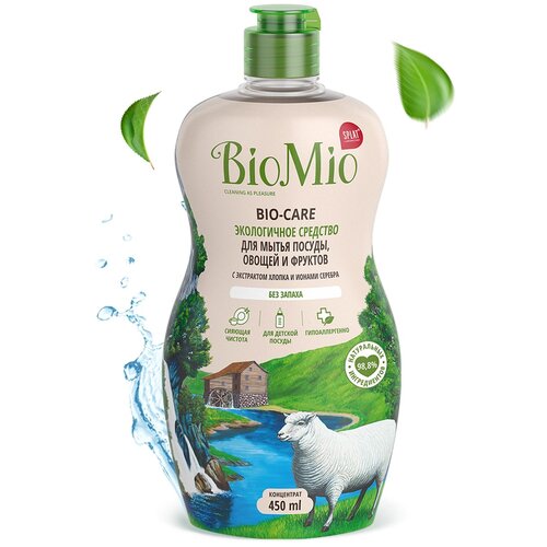 BioMio. BIO-CARE      (   ),    .      . .   / BioMio. BIO-CARE Eco Dish, Fruits and Vegetables Washing Liquid. For adult and baby dishes. With Cotton Extract & Silver Ions. Concentrate. Fragrance free. 450  199