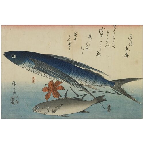         (1840-1842) (Flying fish (tobiuo) and white croaker (ishimochi), from the second series of fish prints)   91. x 60. 3540
