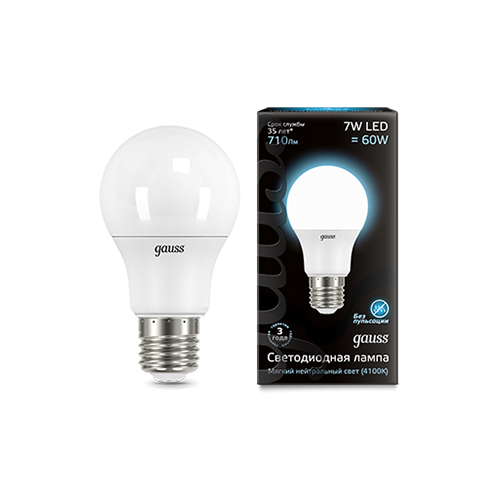   Gauss LED A60 E27 7W 710lm 4100K 1/10/40 277