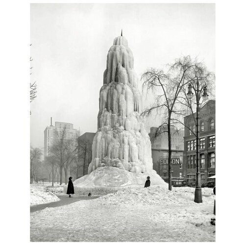        (Frozen fountain in Detroit) 30. x 39. 1210