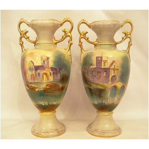 Антикварные фарфоровые большие парные вазы. Великобритания, 19 век. 197000р