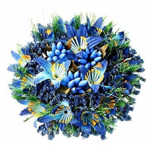 Мини-венок для свечи и декорирования фантазия С лилиями, голубой, 9 см, Swerox 920р