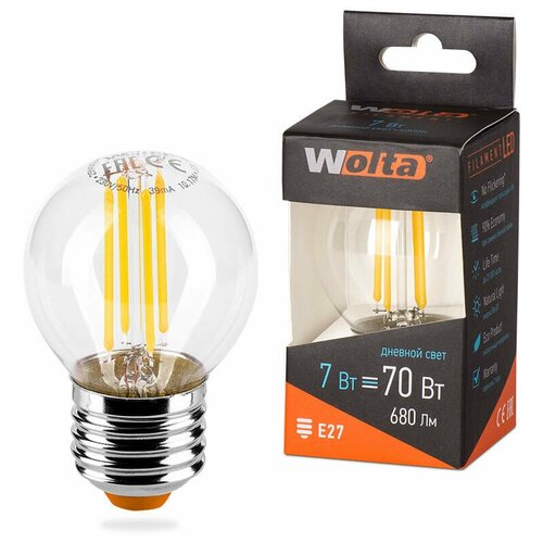 Wolta  / FILAMENT  G45 E27 7W(730Lm) 4000K 4K 4K 74X45 . 25S45GLFT7E27 282