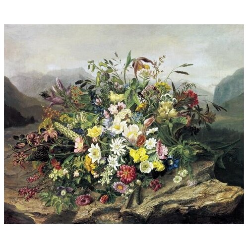          (Bouquet of flowers against a background of mountain scenery)   60. x 50. 2260