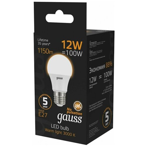    Gauss Black LED A60 E27 12W 3000K 102502112 x10 1950